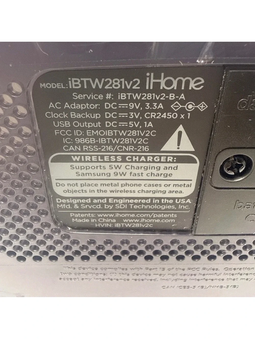 iHome Digital Alarm Clock with Wireless Charging and Bluetooth Speaker